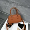 Brown leather Boston handbag for women, top handle shoulder crossbody mini pillow bag. - Gold Brown