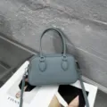 Blue leather Boston handbag, mini crossbody shoulder pillow bag for women spring fashion. - Blue