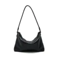 Black genuine leather shoulder bag, commuter handbag, stylish slouchy hobo design for daily wear - 31x4x21cm / Black