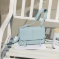 Light blue leather messenger shoulder bag, casual chic crossbody bag for women daily commute. - 23*7*17cm / Blue