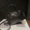 Black genuine leather Boston bag, soft top handle shoulder handbag for women daily commute. - Black