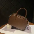 Brown leather Boston bag, soft shoulder handbag, casual commuter daily purse for women. - Baroque Brown