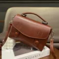 Women vintage brown leather crossbody bag casual top handle shoulder bag for daily use - Brown