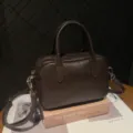 Dark brown leather boston handbag casual shoulder bag for women daily commute stylish daily use - Chocolate