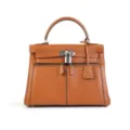 Brown leather top handle bag women stylish structured satchel shoulder crossbody handbag - 28*12*22CM / Golden Auburn