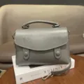 Grey leather women crossbody bag vintage retro shoulder bag stylish satchel bag 2025 new - Premium Grey