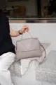 Gray leather shoulder bag for women, soft cowhide top handle bag, elegant tote. - 29x12x21cm / Gray