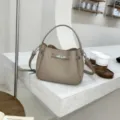 Mini leather bucket bag, genuine leather handbag and crossbody bag in stylish design. - 20*9*16cm / Khaki