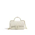 White quilted leather chain shoulder bag, elegant top-handle cross-body bag for women. - White