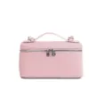 Borsa vanity in vera pelle rosa, borsa box con manico superiore, tracolla da donna. - Rosa
