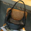 Black leather dumpling shoulder bag, vintage hobo crossbody bag for women, casual versatile style. - Black