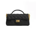 Black quilted leather top handle bag with chain strap and turn-lock closure, main view. - 22*7*11cm / Black