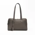 Graue Damen Handtasche aus Echtleder, klassischer Boston Shopper mit oberen Griffen. - Dunkelgrau