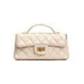 Elegant quilted leather top handle bag with vintage turn lock design for women chic style. - 22*7*11cm / Milk White