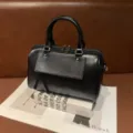 Classic black leather Boston handbag for women, elegant daily top handle tote bag. - 26*14*17cm / Black