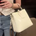 Chic white leather bucket bag stylish womens crossbody handbag casual shoulder bag - White