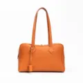 Orange genuine leather Boston shoulder bag, classic luxury style structured handbag for women. - 35x17x22cm / Orange