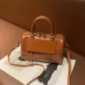 Brown leather Boston handbag with top handles and shoulder strap for women fashion daily use. - 26*14*17cm / Sunset Yellow