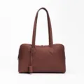 Genuine leather women Boston handbag top layer cowhide classic brown shoulder commuter bag - 35x17x22cm / Fubao Brown