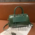 Dark green leather Boston bag, stylish top handle handbag and crossbody bag for women. - 26*14*17cm / Green
