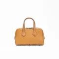 Echtes Leder Boston Kissen Tasche, gelbe Rindsleder Handtasche mit doppelten Handgriffen. - Keksfarbe