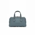 Graue Leder Boston Tasche, Hochwertige Rindsleder Umhängetasche Damen Handtasche - Leinenblau