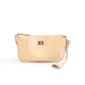 Beige leather shoulder bag with metal turn-lock closure and elegant minimalist design. - 23*5*13cm / Apricot