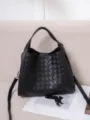 Black Woven Leather Handbag Classic Intrecciato Shoulder Crossbody Bag for Women - Black