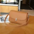 Elegant brown leather crossbody shoulder bag for women, versatile daily handbag with chic lock. - Gold Brown