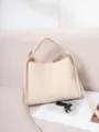 Beige woven leather bucket bag, chic casual shoulder crossbody bag for women spring new. - Off White