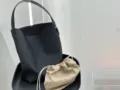 Borsa Tote in Vera Pelle Nera Borsa a Secchiello Minimalista Elegante con Pochette - Piccolo 31*32*12cm / Nero