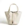 Premium cream leather bucket bag for women, stylish top handle handbag with lock detail. - Medium 18*13*18cm / Milky White (Silver Buckle)