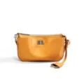 Yellow leather shoulder bag minimalist mini baguette bag with front turn-lock pocket and zipper. - 23*5*13cm / Yellow