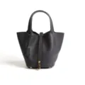 Black leather bucket bag with padlock closure, top handle casual handbag for women SKU. - Medium 18*13*18cm / Black