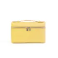 Yellow ostrich pattern leather vanity bag with top handle and metal lock design for women. - Chick Yellow