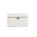 White ostrich pattern leather cosmetic bag vanity handbag top handle zipper case stylish - White