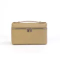 Elegant genuine leather ostrich pattern vanity handbag, stylish top handle tote bag. - Milk Tea