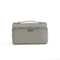 Grey ostrich leather vanity bag, stylish top handle cosmetic handbag for women daily use. - Graphite Grey