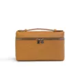 Brown genuine leather ostrich pattern vanity bag, stylish top handle lunch box handbag. - Golden Auburn