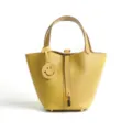 Yellow genuine leather bucket bag top layer cowhide handbag elegant tote purse for women - Medium 18*13*18cm / Chick Yellow