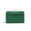 Green ostrich pattern genuine leather cosmetic bag, top handle vanity box with secure zip lock. - Forest Green