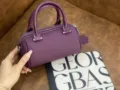Purple genuine leather Boston handbag for women, elegant top handle pillow crossbody bag. - 19*10*9cm / Purple