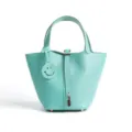 Women genuine leather bucket bag mint green top handle handbag stylish purse fashion. - Medium 18*13*18cm / Macarons
