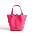Genuine leather bucket bag for women, stylish pink handbag with top handle and lock. - Medium 18*13*18cm / Ultimate Pink