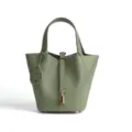 Genuine leather bucket bag for women top layer cowhide handbag stylish tote bag green color variant - Medium 18*13*18cm / Sage Green