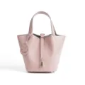 Pink genuine leather bucket bag handbag with lock and cute smiley charm variant SKU. - Medium 18*13*18cm / Dreamy Pink Purple