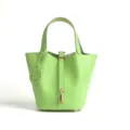 Green Leather Bucket Bag Picotin Style Handbag for Women Elegant Top Handle Purse - Medium 18*13*18cm / Avocado Green