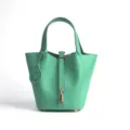 Mint green leather bucket bag genuine leather handbag classic minimalist handbag chic tote - Medium 18*13*18cm / Rottweiler Green