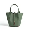 Green Genuine Leather Bucket Bag Women Handbag Top Handle Casual Tote Bag Chic Purse - Medium 18*13*18cm / Almond Green