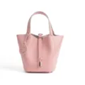 Pink Leather Bucket Bag Top Layer Cowhide Handbag Elegant Casual Tote Purse Style - Medium 18*13*18cm / Sakura Pink